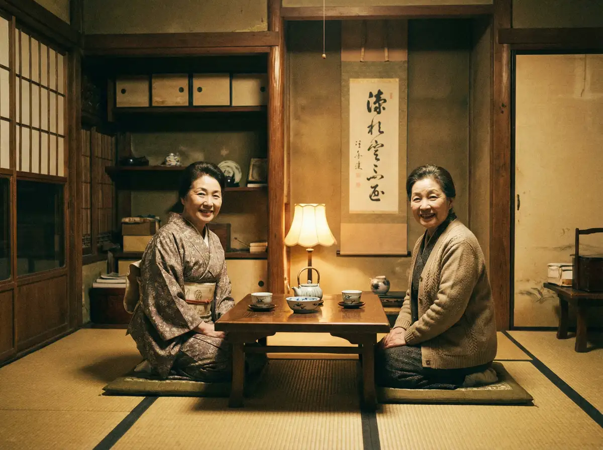 两位优雅的 爱的人韩剧完整版中文 在日式茶室中品茶交谈